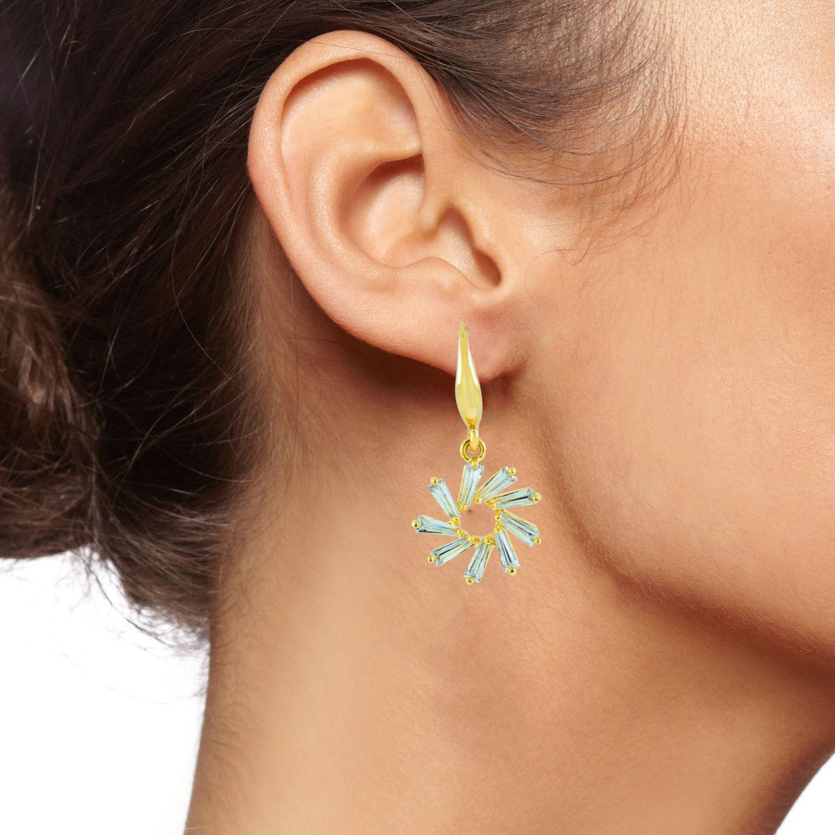 Flower Baguette CZ Gold Plated Daily Wear Earring For Women Bulk