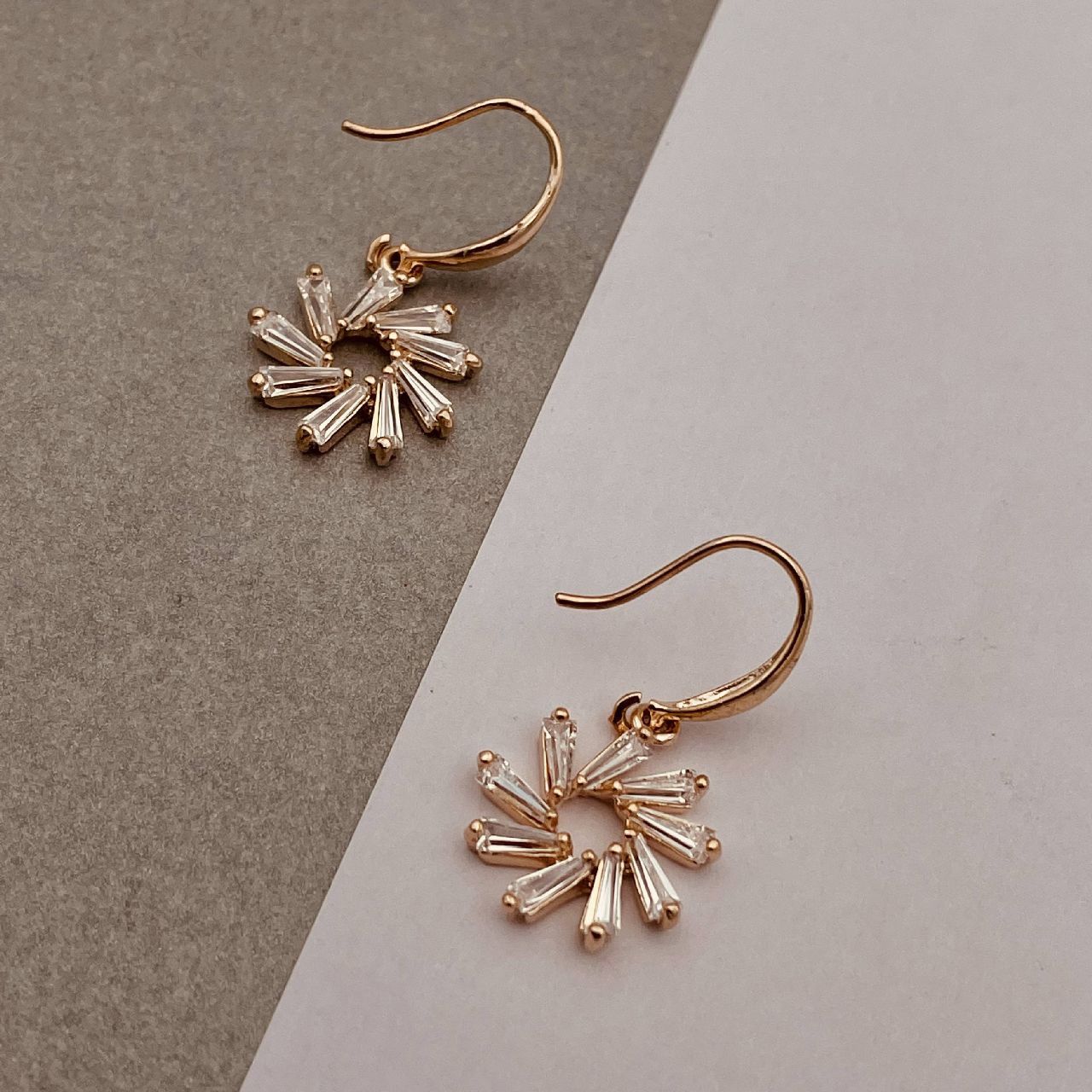 Flower Baguette CZ Gold Plated Daily Wear Earring For Women Bulk Secondary image