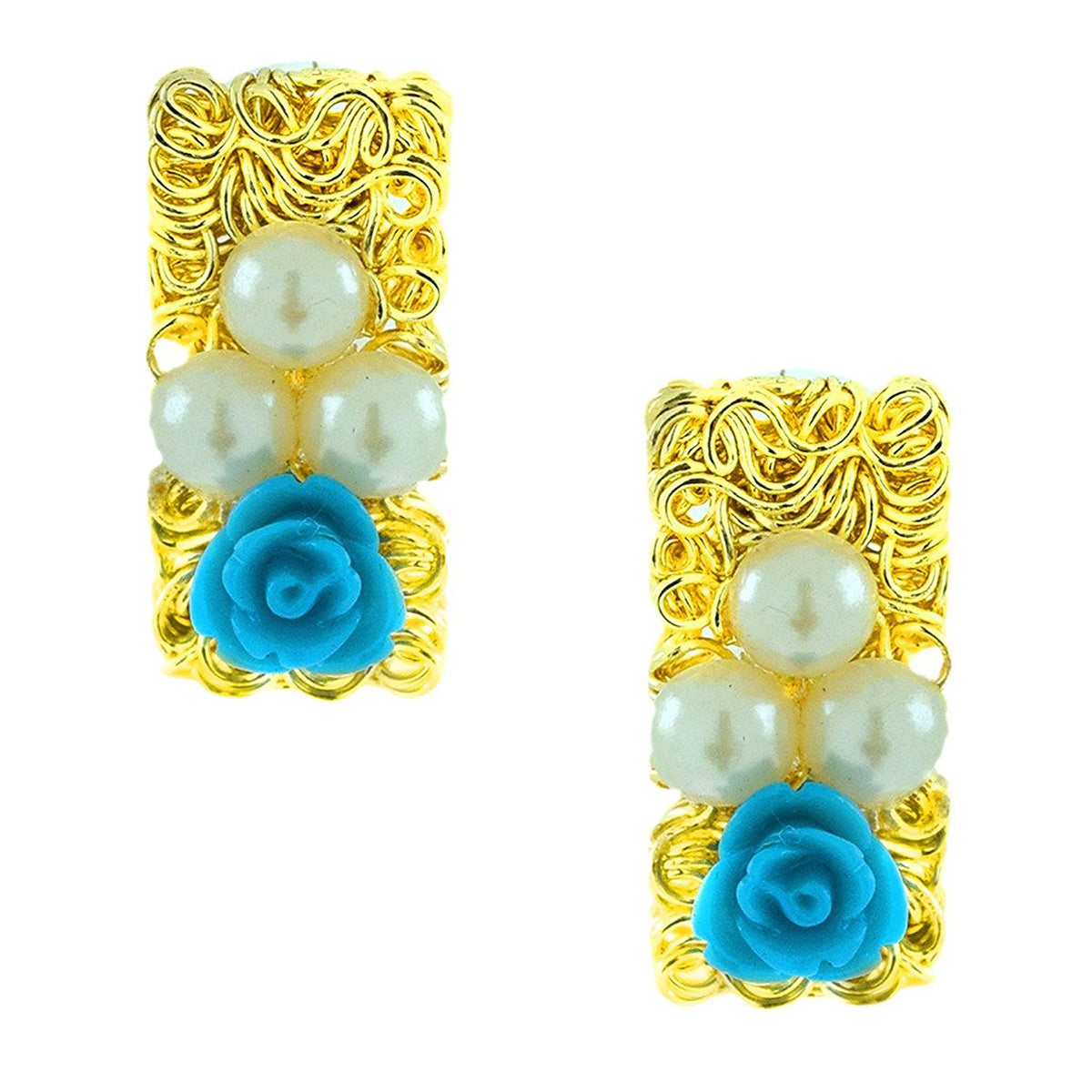 Daily Wear Gold Plated Sky Blue Flower Pearl Stud Earring Women Bulk Secondary image