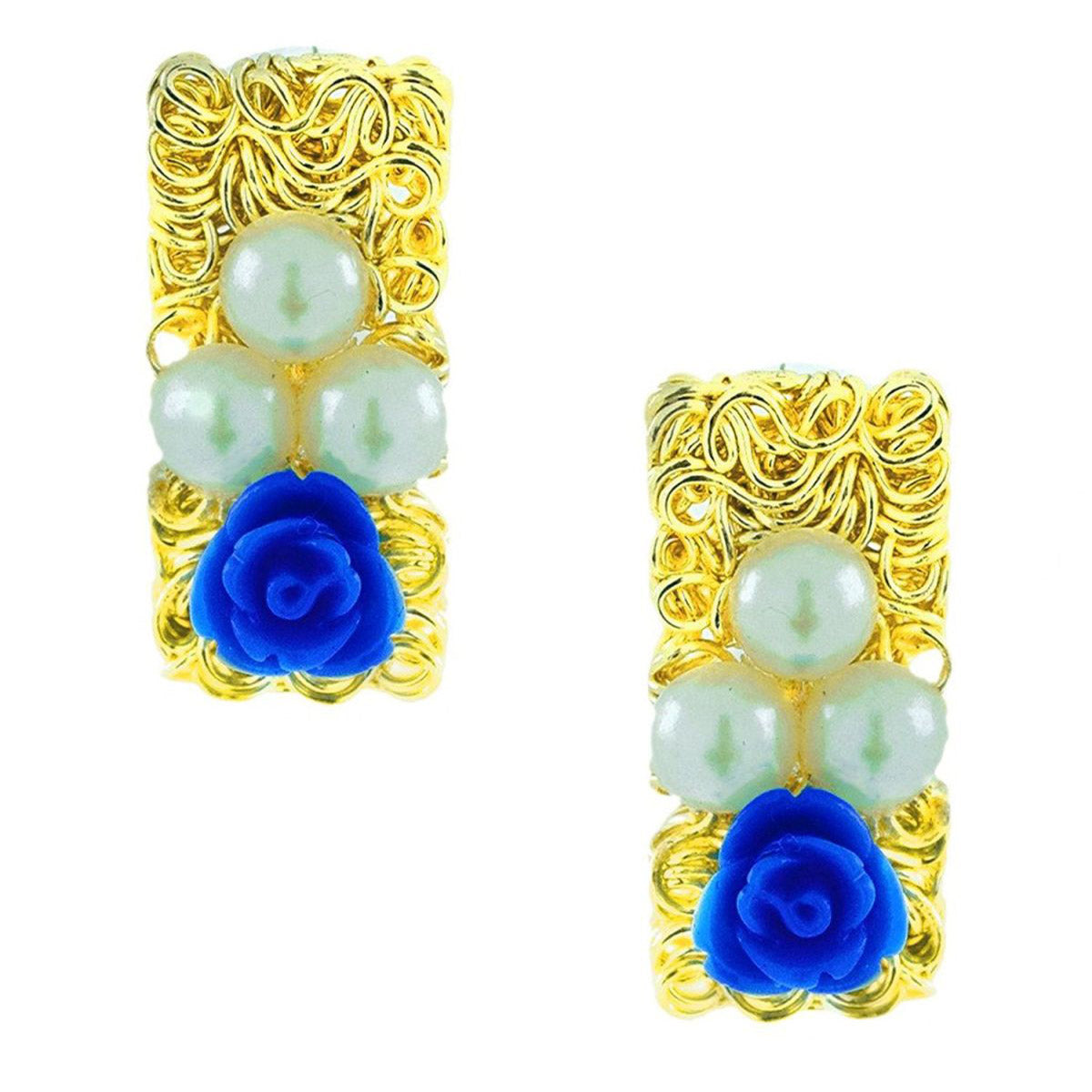 Daily Wear Gold Plated Dark Blue Flower Pearl Stud Earring Women Bulk Main image