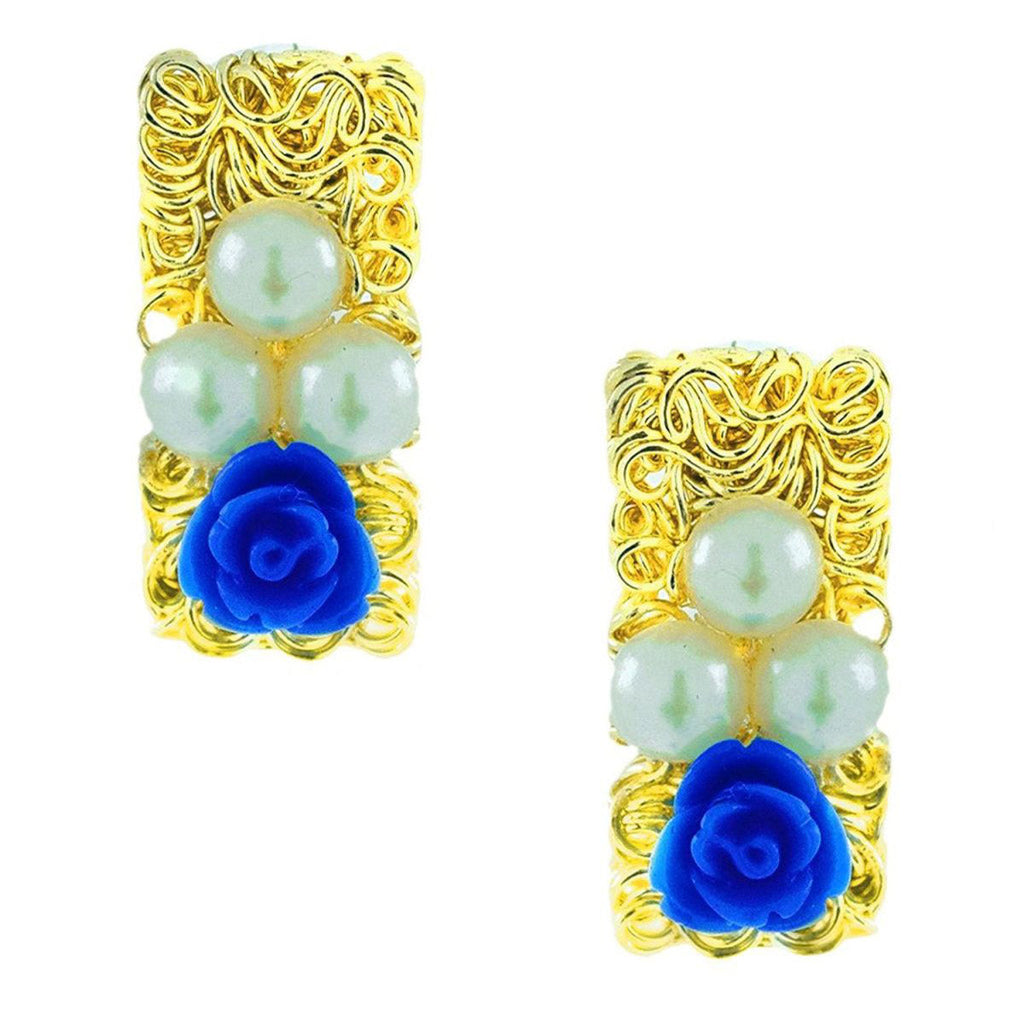 Daily Wear Gold Plated Dark Blue Flower Pearl Stud Earring Women Bulk
