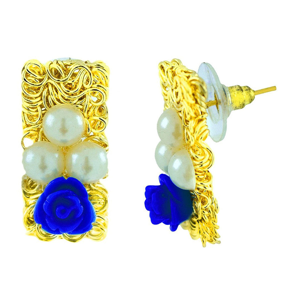 Daily Wear Gold Plated Dark Blue Flower Pearl Stud Earring Women Bulk