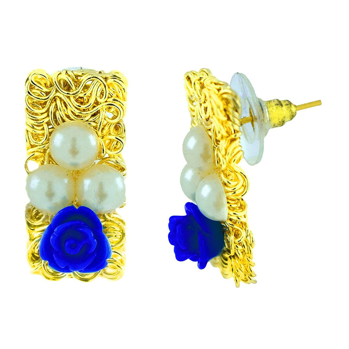 Daily Wear Gold Plated Dark Blue Flower Pearl Stud Earring Women Bulk