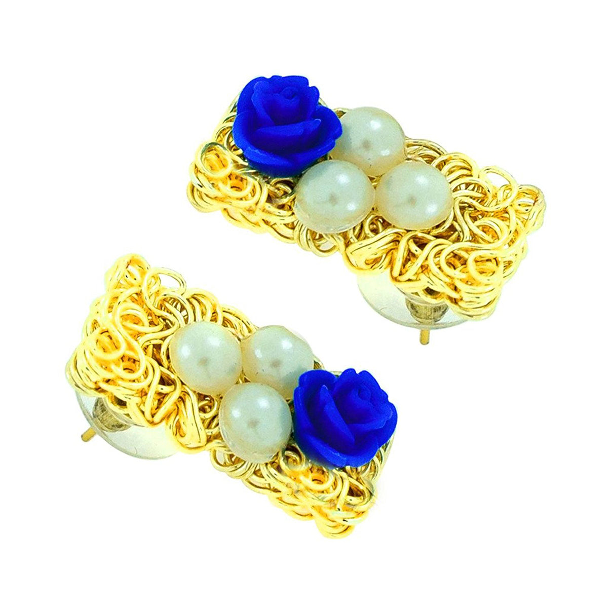 Daily Wear Gold Plated Dark Blue Flower Pearl Stud Earring Women Bulk