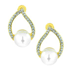 Daily Work Wear Pearl American Diamond CZ Gold Stud Earring Women Bulk