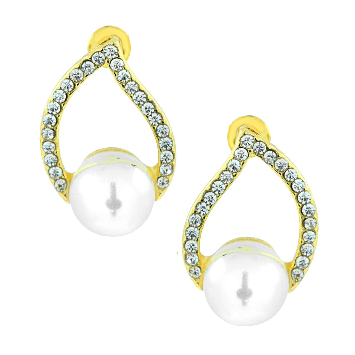 Daily Work Wear Pearl American Diamond CZ Gold Stud Earring Women Bulk
