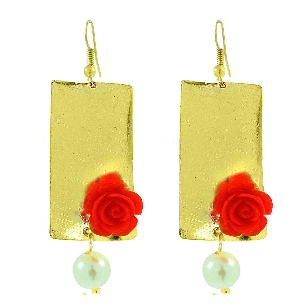 Daily Dangling Gold Plated Rose Pearl Earring For Women Bulk Main image