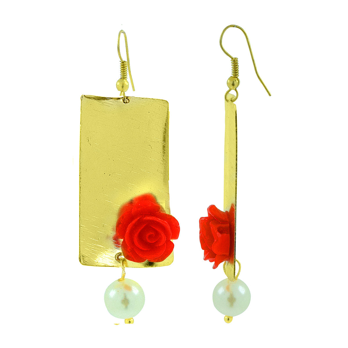 Daily Dangling Gold Plated Rose Pearl Earring For Women Bulk Secondary image