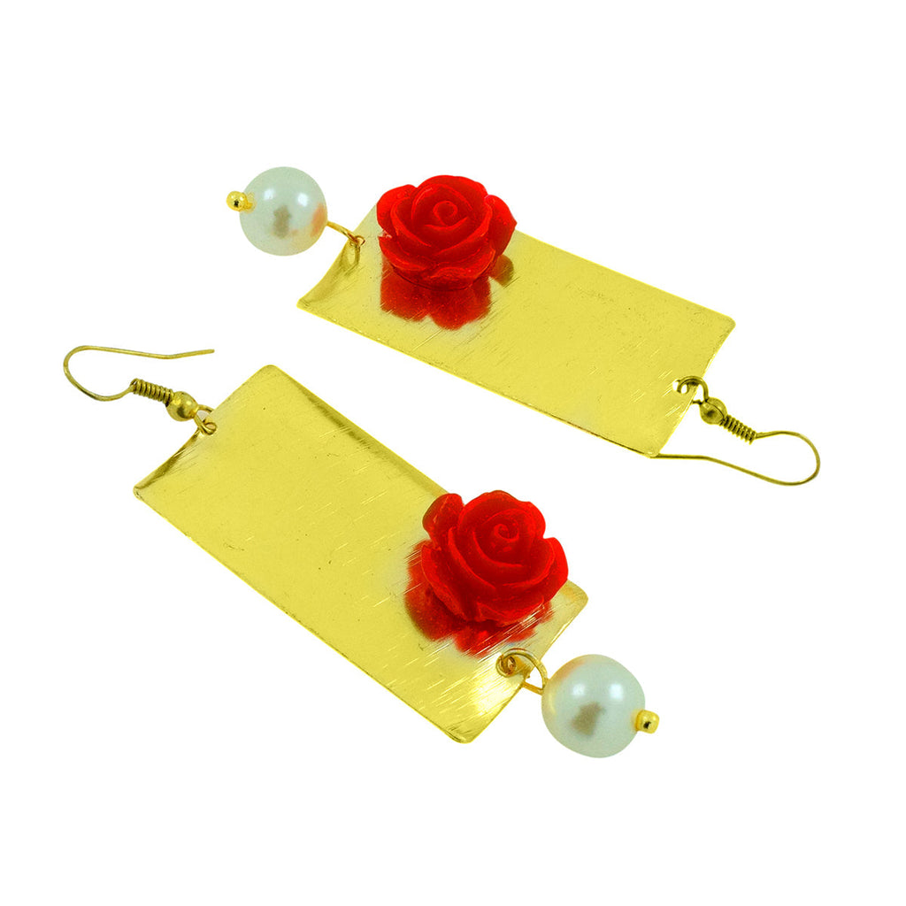 Daily Dangling Gold Plated Rose Pearl Earring For Women Bulk