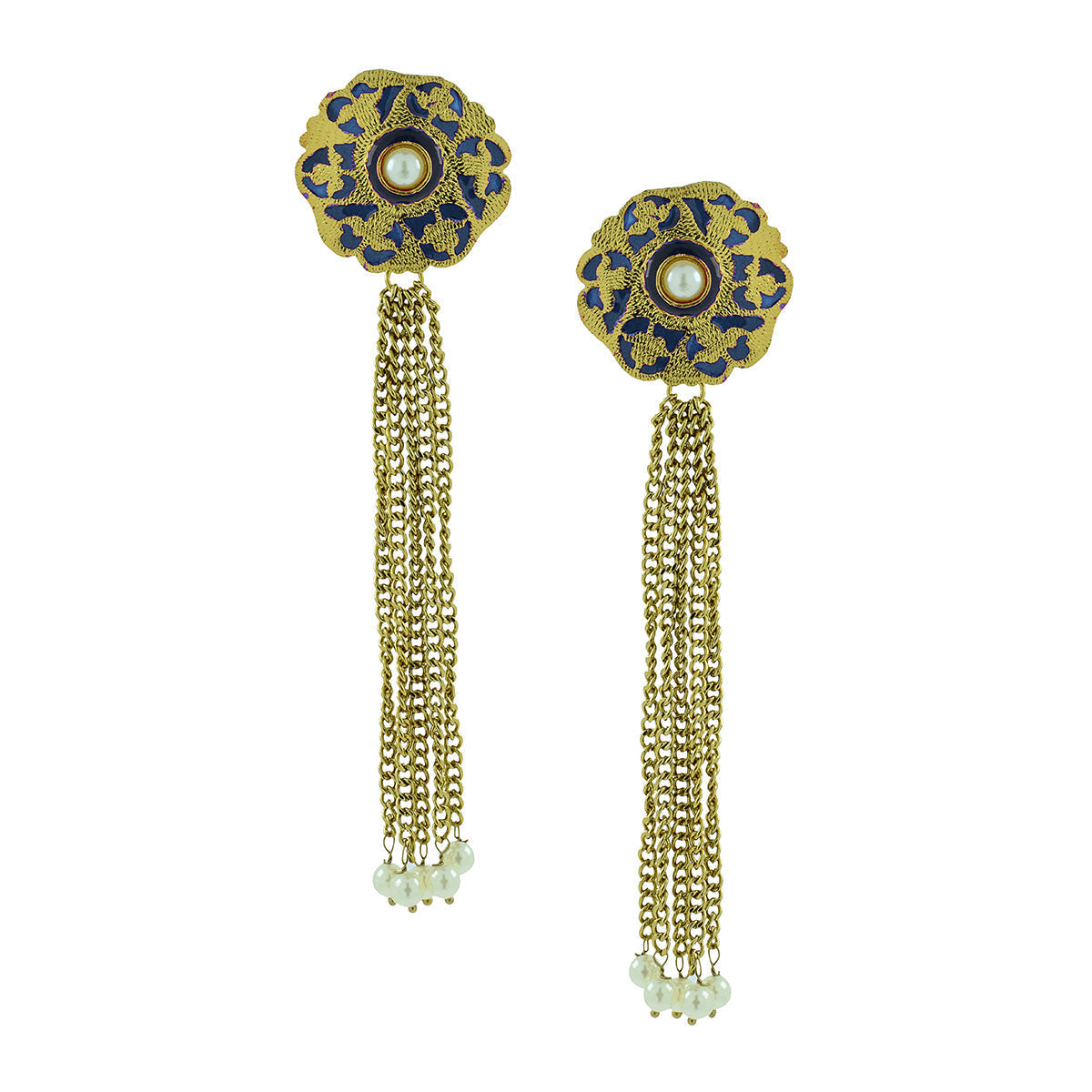 Designer Long Statement Gold Blue Meenakari Pearl Earring Women Bulk Main image