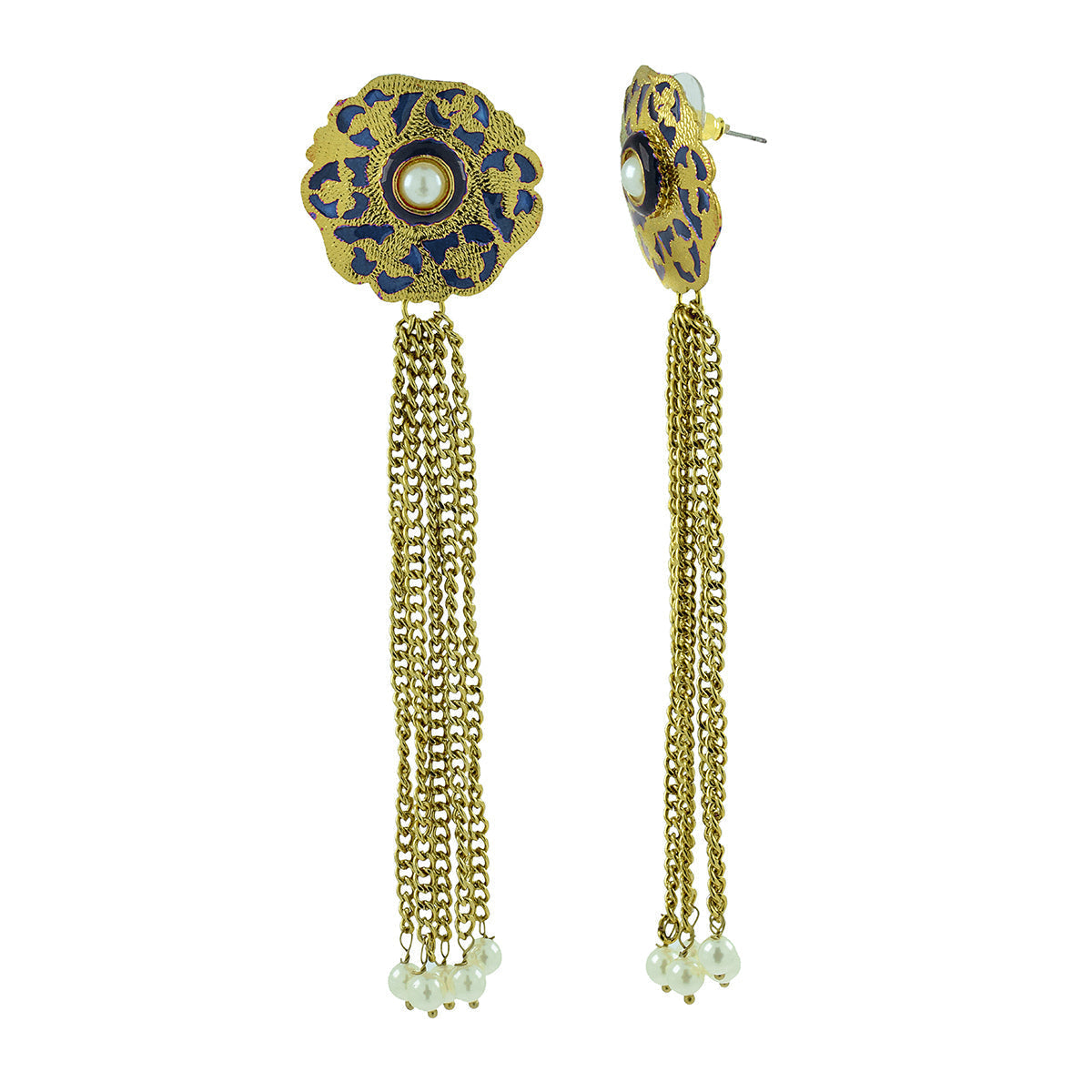 Designer Long Statement Gold Blue Meenakari Pearl Earring Women Bulk