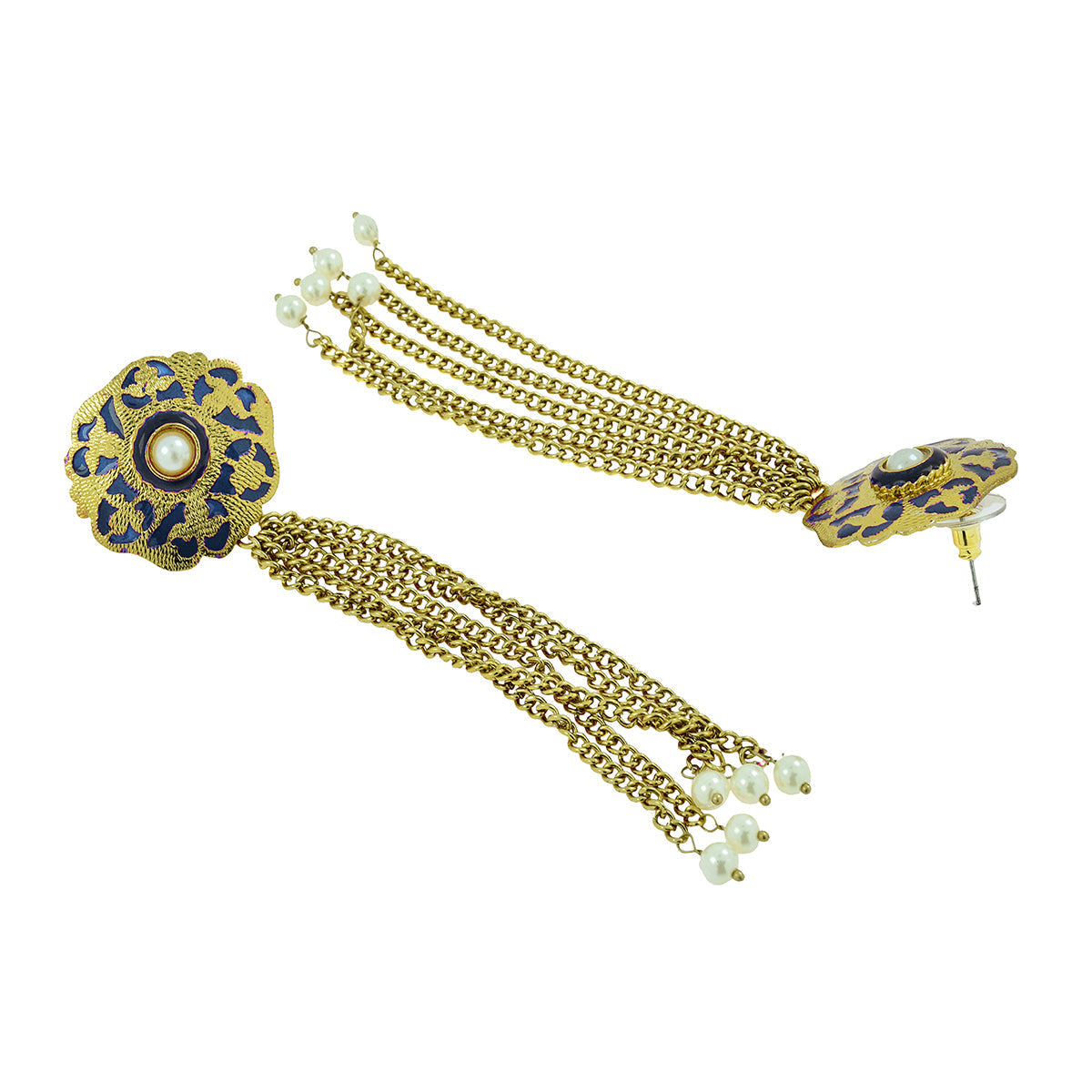 Designer Long Statement Gold Blue Meenakari Pearl Earring Women Bulk