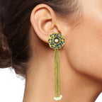 Designer Long Statement Gold Blue Meenakari Pearl Earring Women Bulk