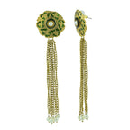 Long Statement Gold Green Meenakari Pearl Dangling Tassel Earring Bulk