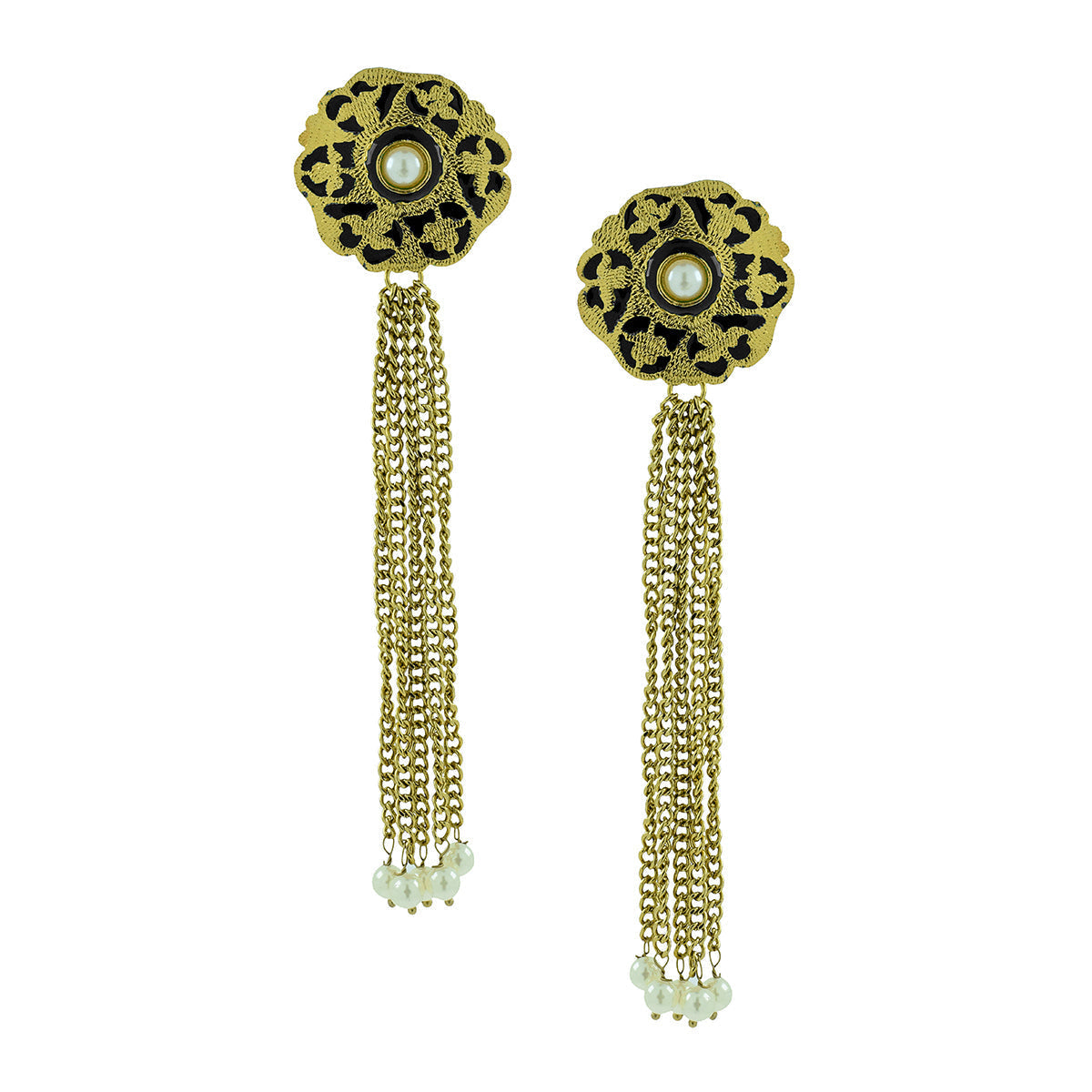 Long Statement Gold Black Meenakari Pearl Dangling Tassel Earring Bulk