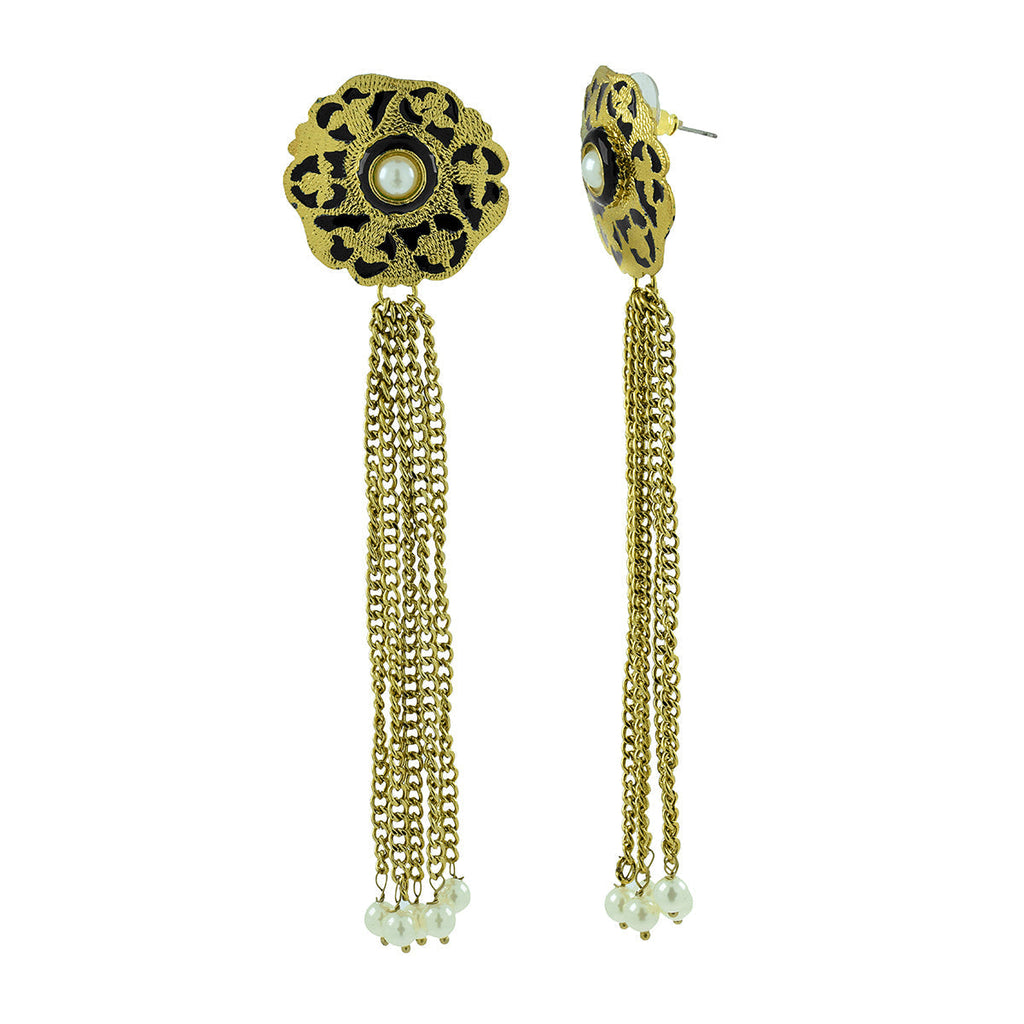 Long Statement Gold Black Meenakari Pearl Dangling Tassel Earring Bulk