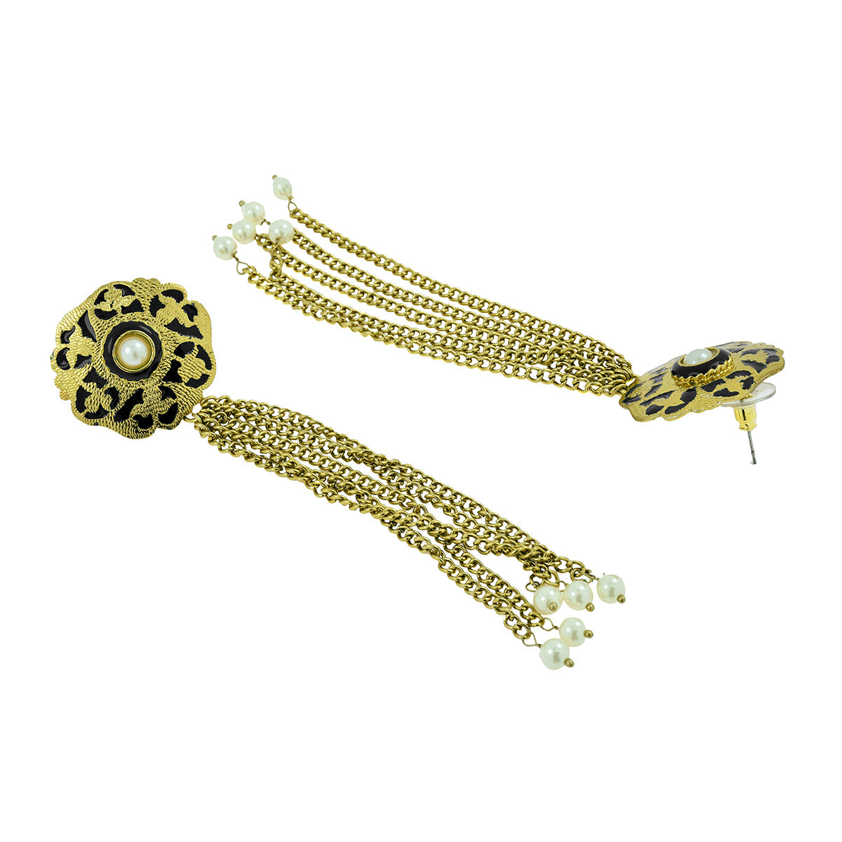 Long Statement Gold Black Meenakari Pearl Dangling Tassel Earring Bulk