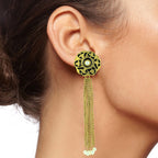 Long Statement Gold Black Meenakari Pearl Dangling Tassel Earring Bulk