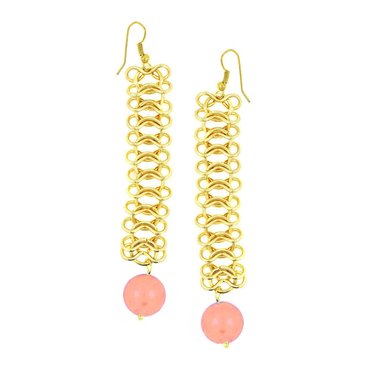 Italian Gold Plated Baby Pink Long Dangling Earring For Women Bulk Main image