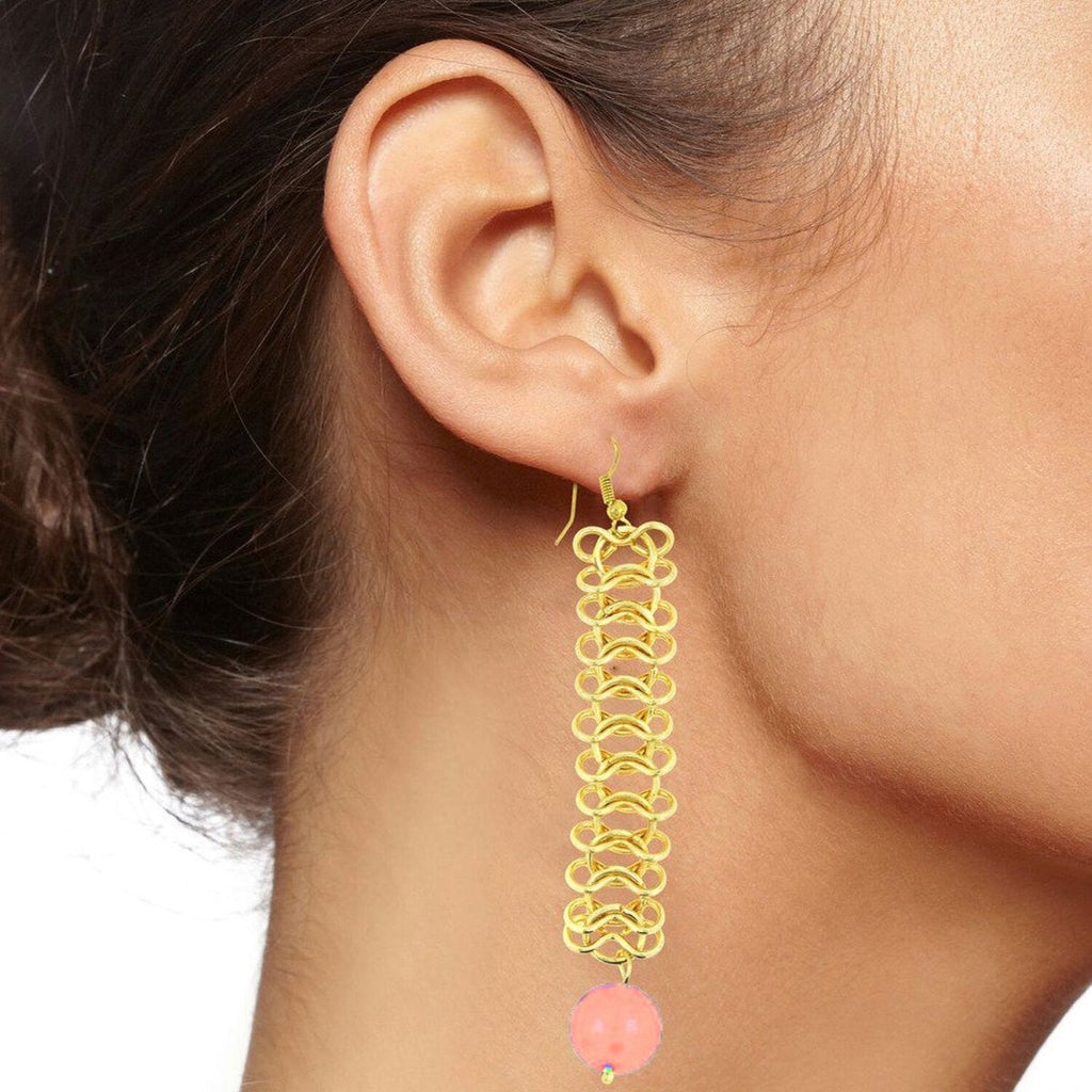 Italian Gold Plated Baby Pink Long Dangling Earring For Women Bulk