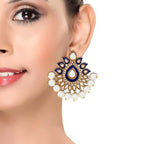 Traditional Gold Plated Dark Blue Meenakari Pearl Festive Earring