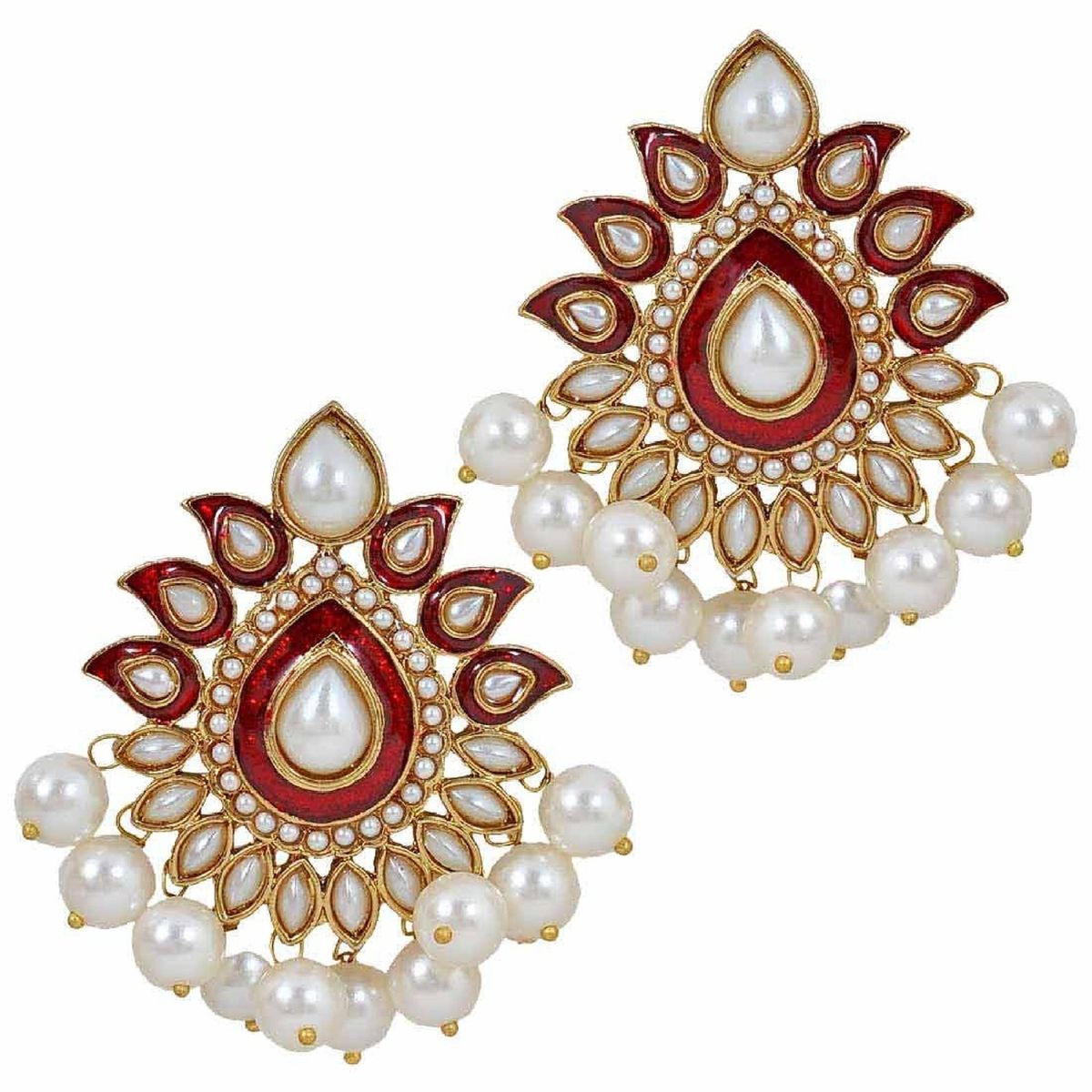 Traditional Gold Red Maroon Meenakari Pearl Festive Earring Bulk