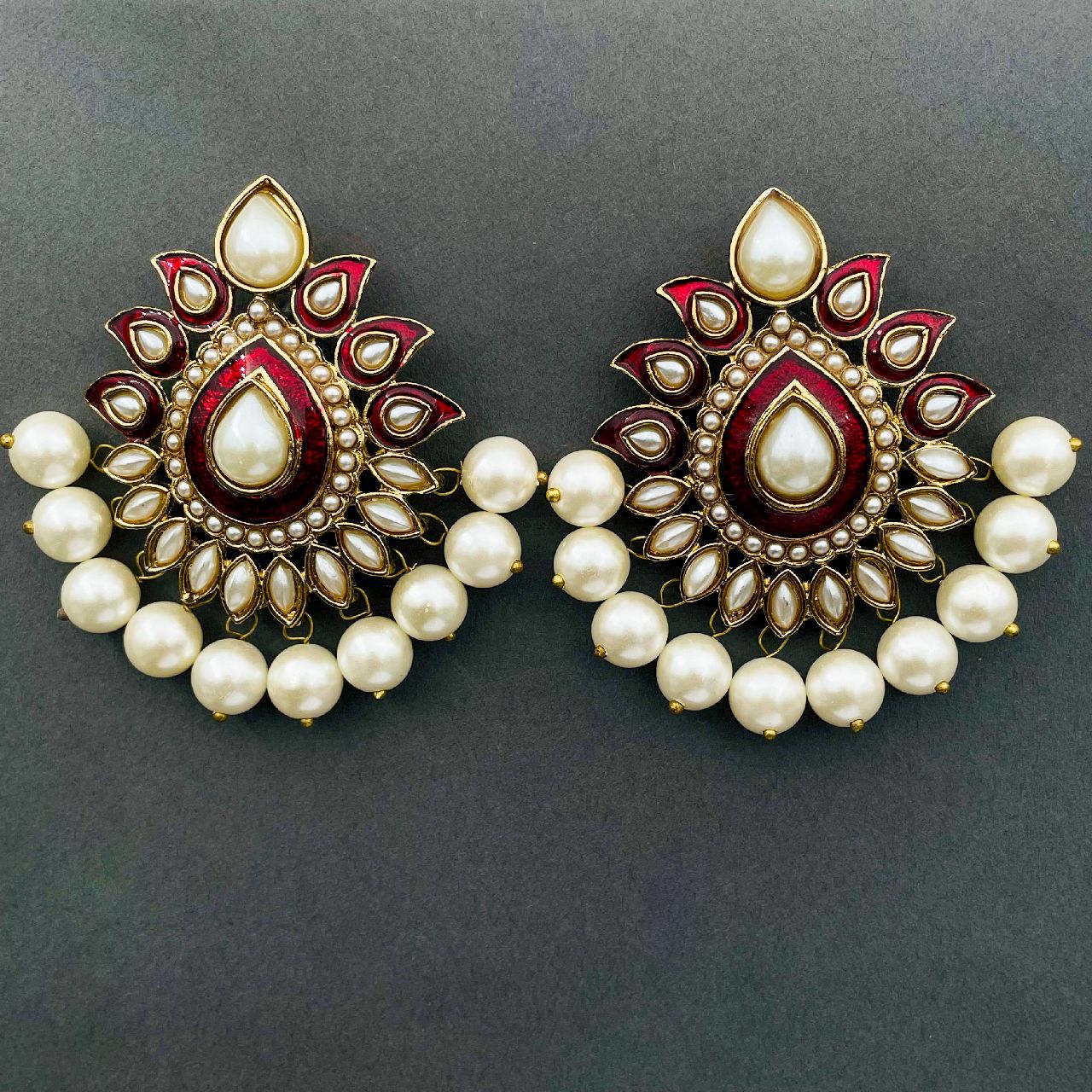 Traditional Gold Red Maroon Meenakari Pearl Festive Earring Bulk Main image