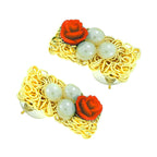 Daily Wear Gold Plated Coral Red Flower Pearl Stud Earring Women Bulk