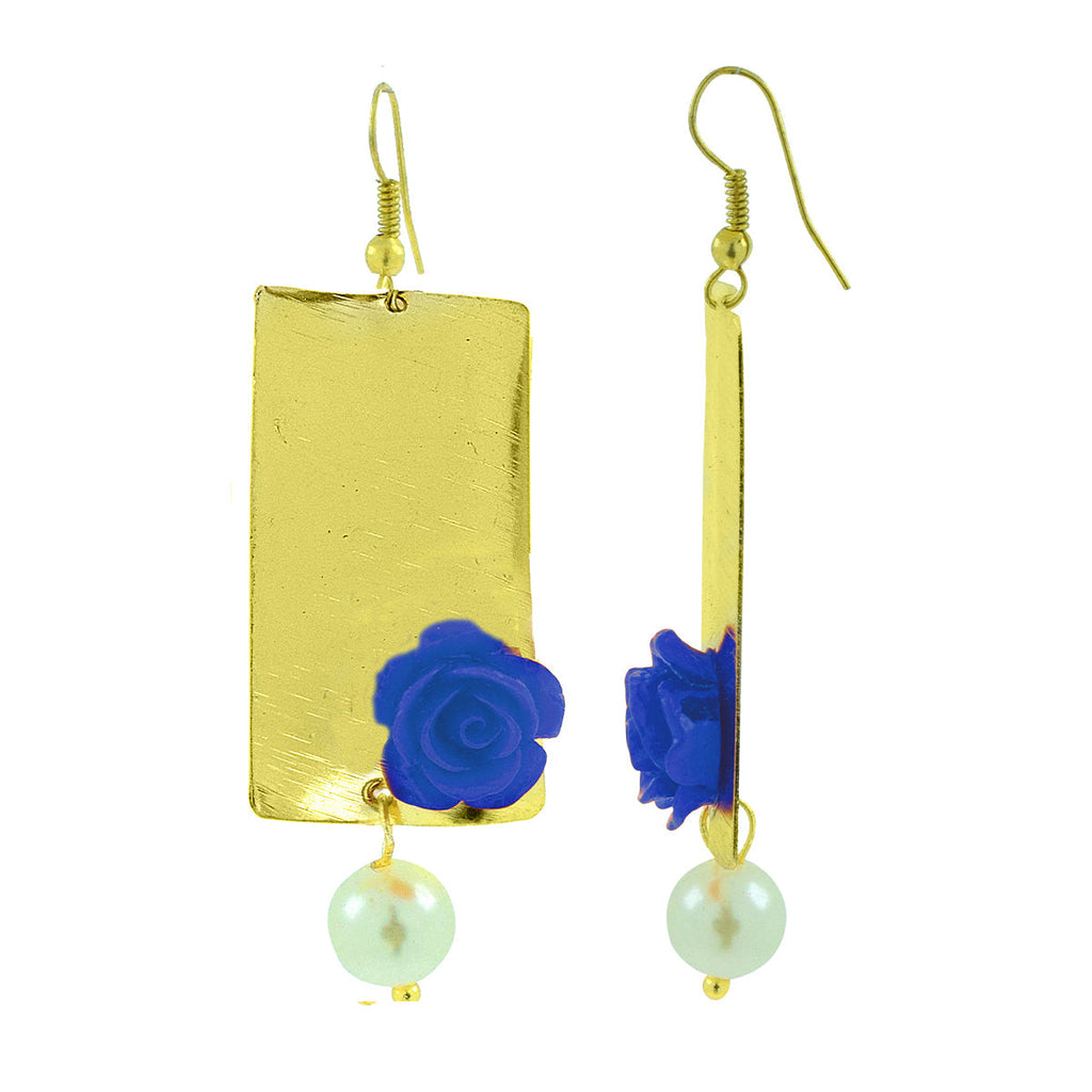Daily Dangling Gold Plated Neon Blue Pearl Earring For Women Bulk