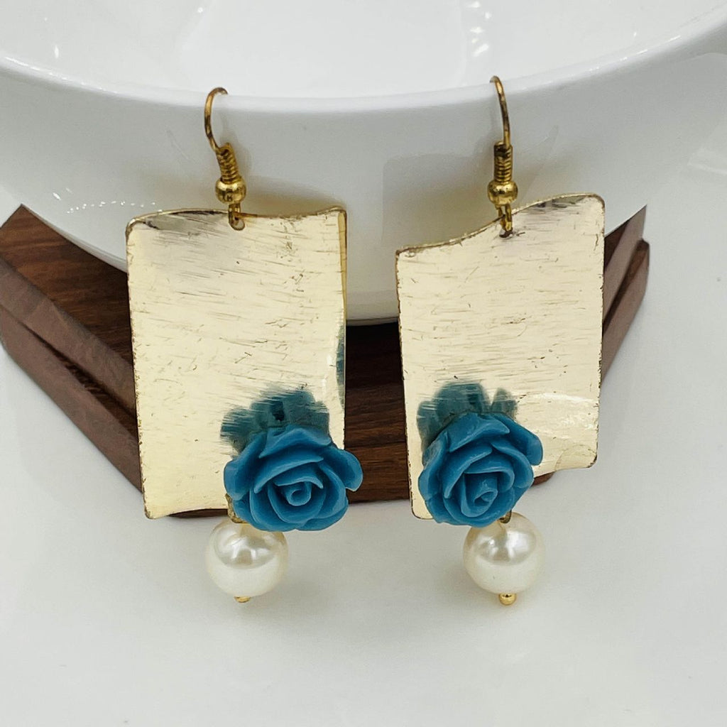 Daily Dangling Gold Plated Neon Blue Pearl Earring For Women Bulk