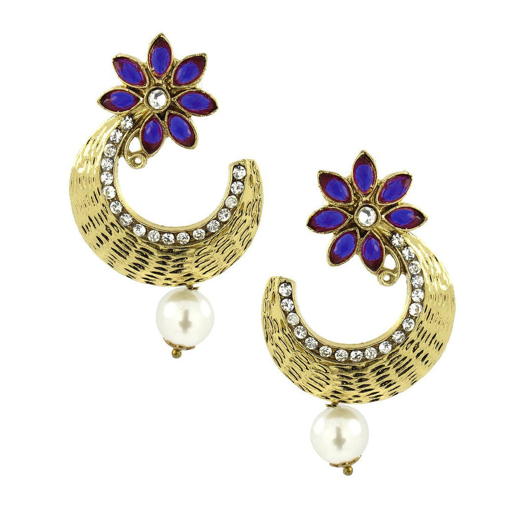 Flower Antique Gold Blue Pearl CZ Chaand Bali Earring Bulk