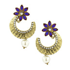 Flower Antique Gold Blue Pearl CZ Chaand Bali Earring Bulk