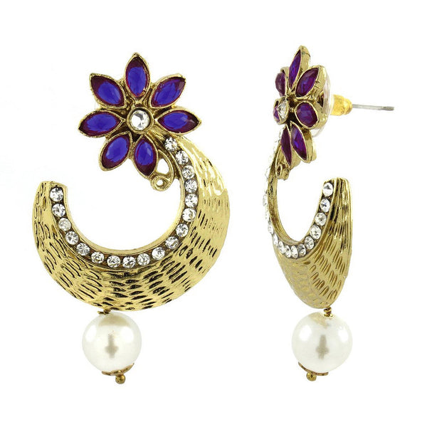 Flower Antique Gold Blue Pearl CZ Chaand Bali Earring Bulk Secondary image