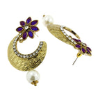 Flower Antique Gold Blue Pearl CZ Chaand Bali Earring Bulk