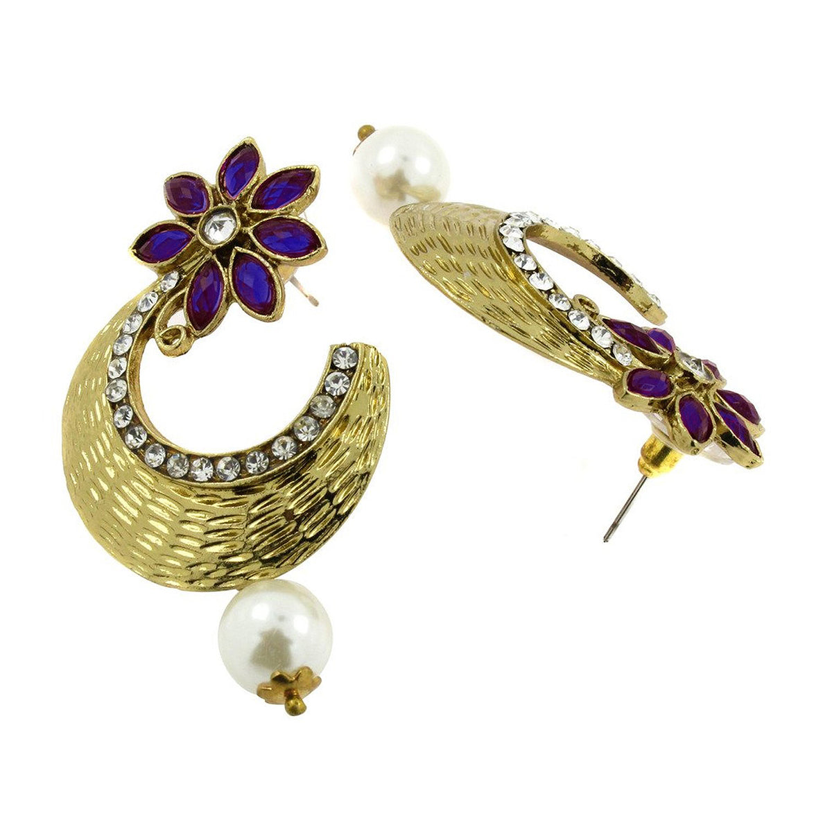 Flower Antique Gold Blue Pearl CZ Chaand Bali Earring Bulk