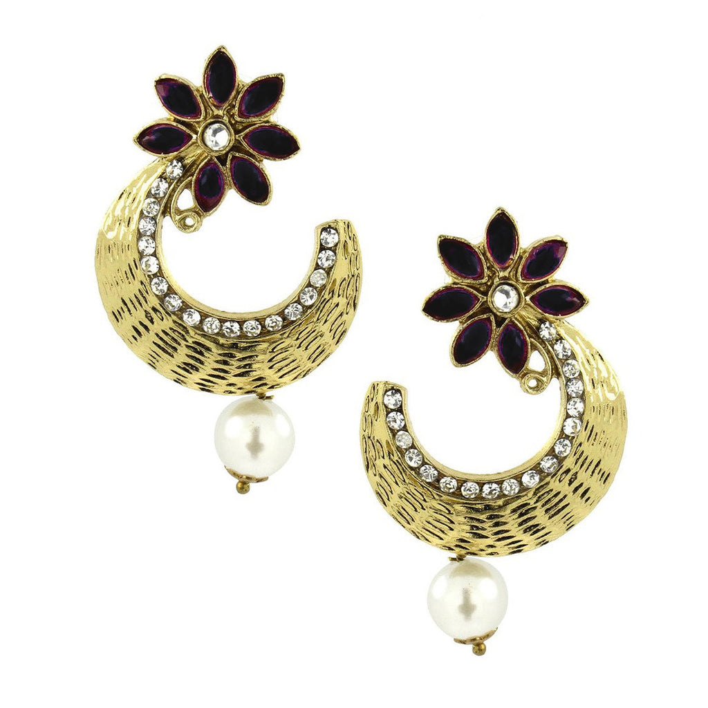Flower Antique Gold Black Pearl CZ Chaand Bali Earring Bulk