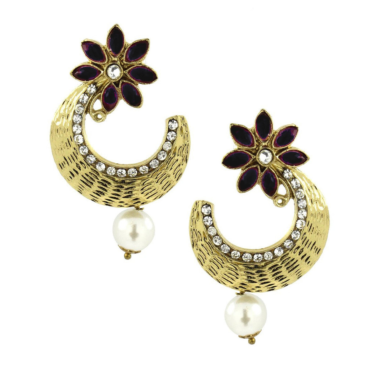 Flower Antique Gold Black Pearl CZ Chaand Bali Earring Bulk
