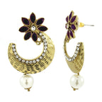 Flower Antique Gold Black Pearl CZ Chaand Bali Earring Bulk