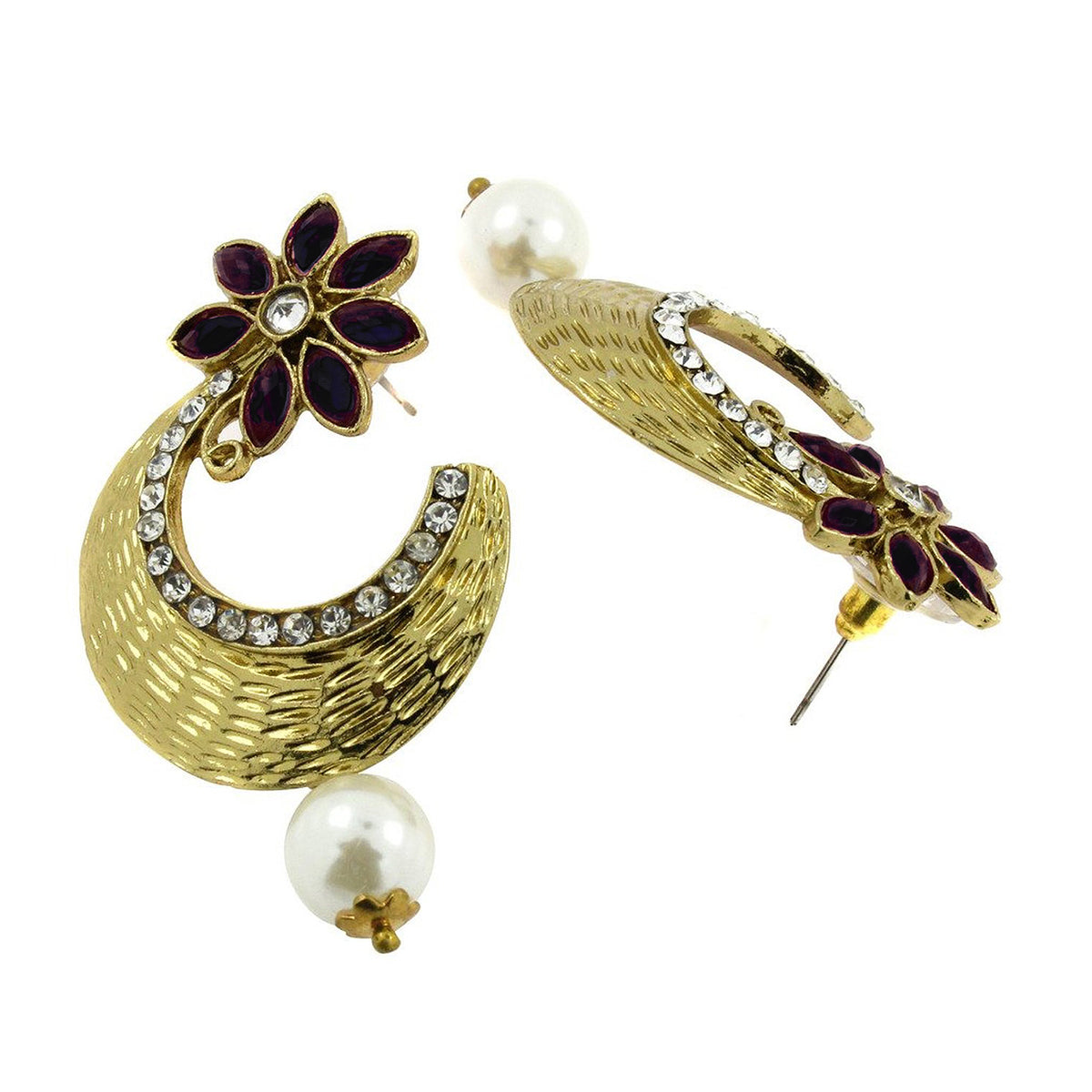 Flower Antique Gold Black Pearl CZ Chaand Bali Earring Bulk