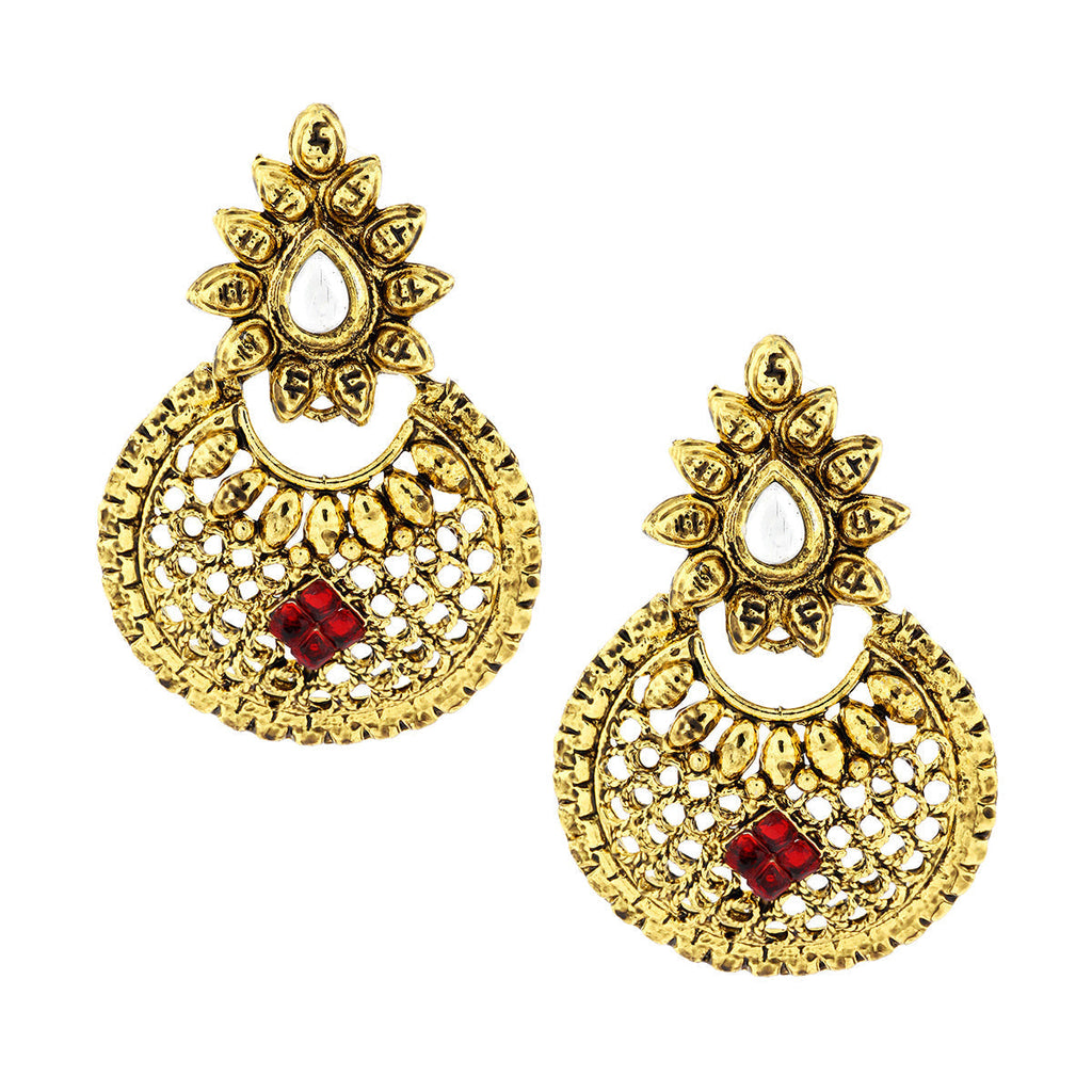 Traditional Chand Bali Ruby Antique 22K Gold Plated Earring Women Bulk