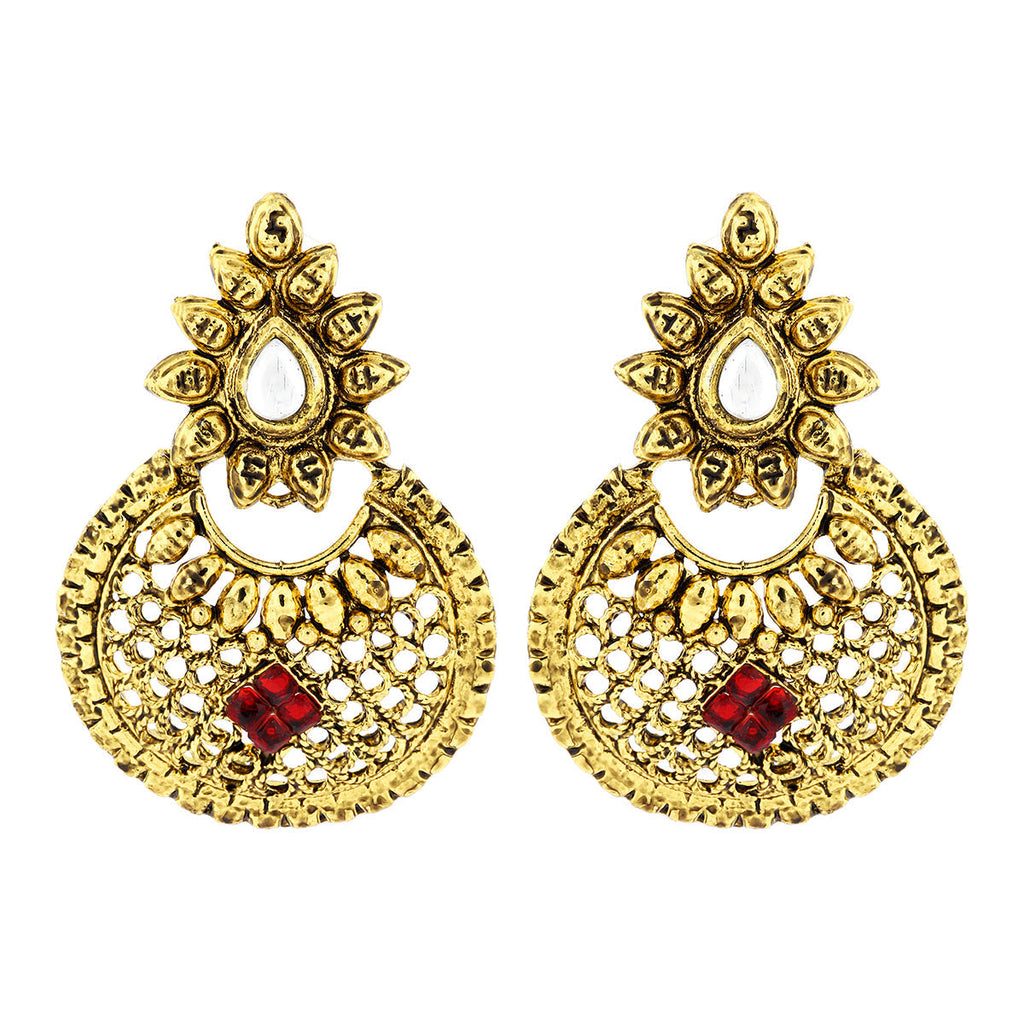 Traditional Chand Bali Ruby Antique 22K Gold Plated Earring Women Bulk