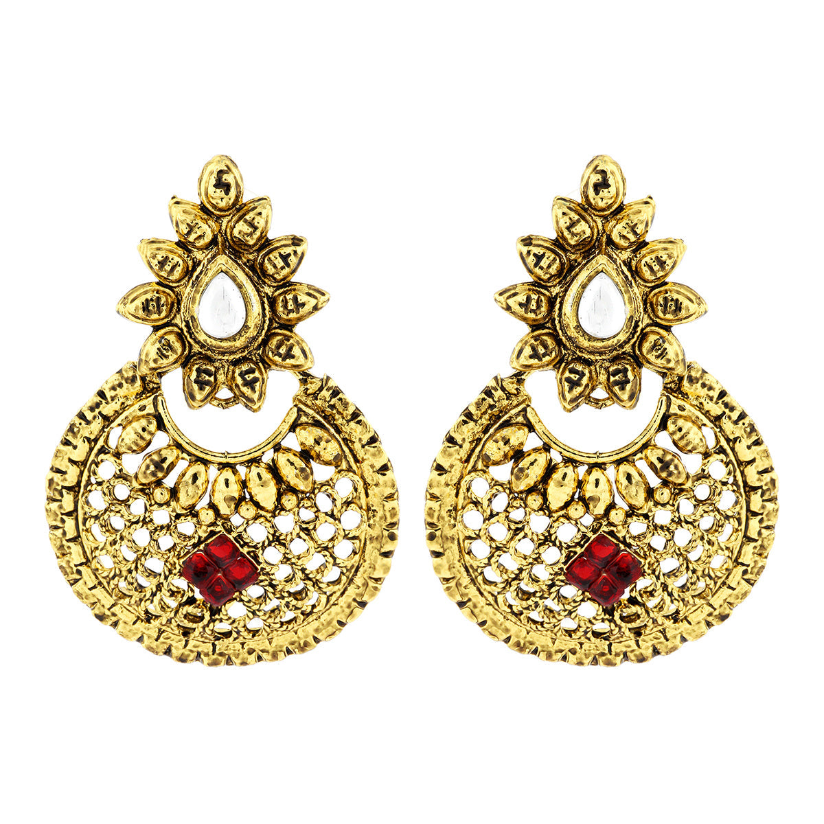 Traditional Chand Bali Ruby Antique 22K Gold Plated Earring Women Bulk