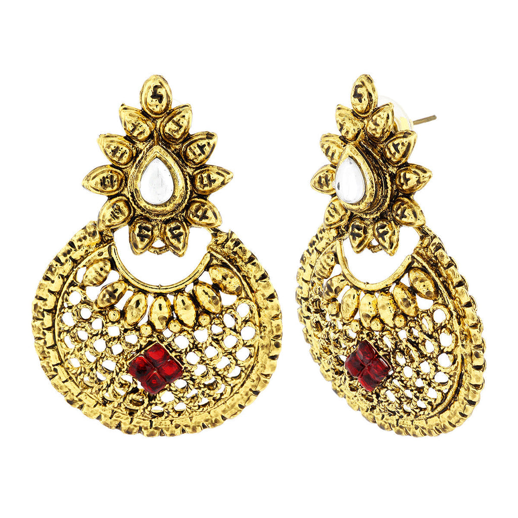 Traditional Chand Bali Ruby Antique 22K Gold Plated Earring Women Bulk