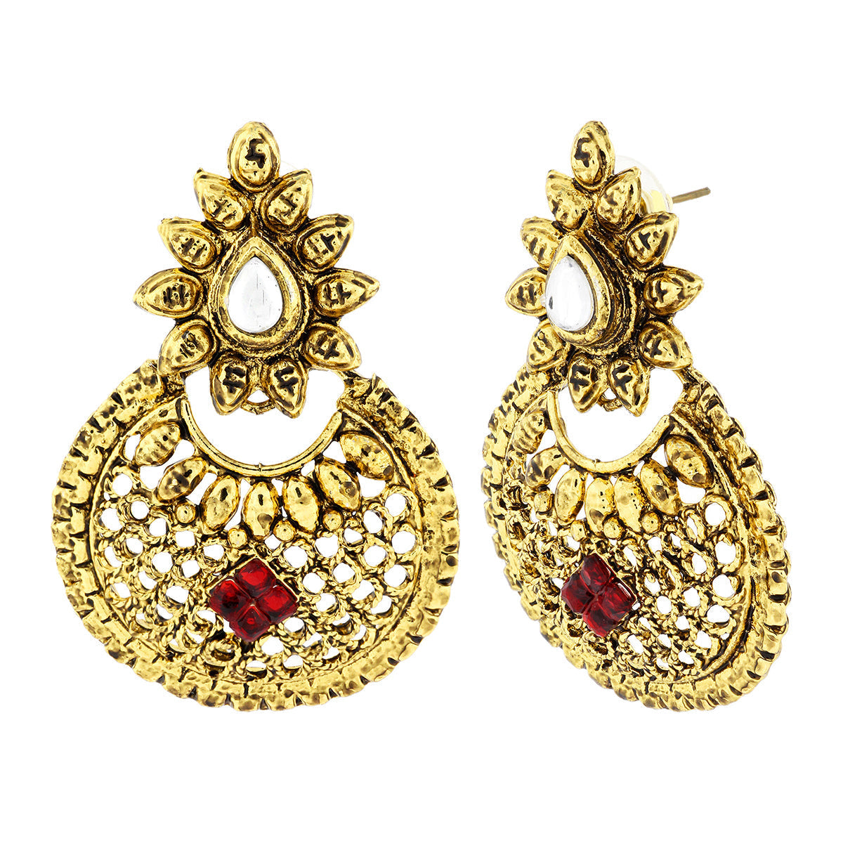 Traditional Chand Bali Ruby Antique 22K Gold Plated Earring Women Bulk