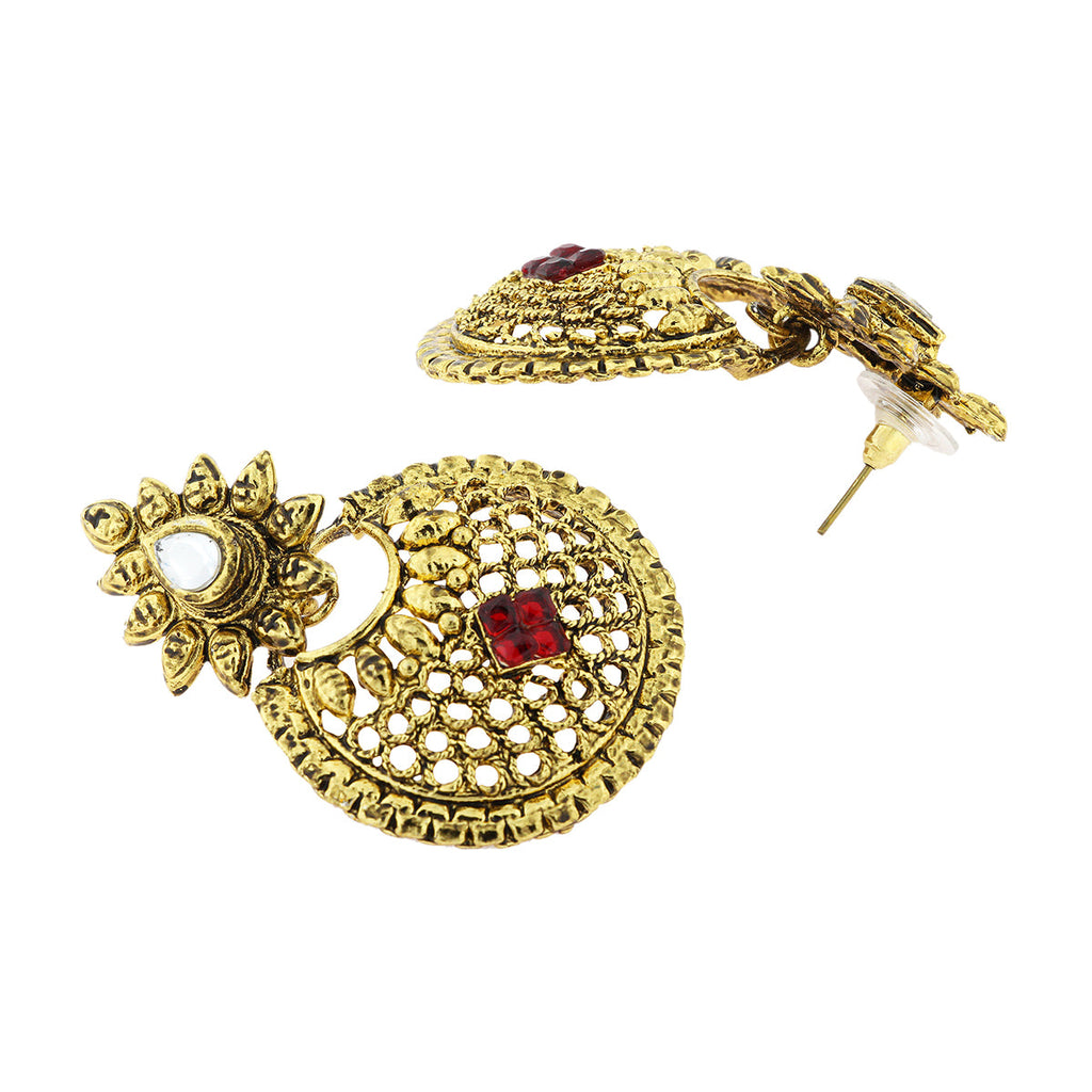 Traditional Chand Bali Ruby Antique 22K Gold Plated Earring Women Bulk