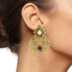 Traditional Chand Bali Ruby Antique 22K Gold Plated Earring Women Bulk
