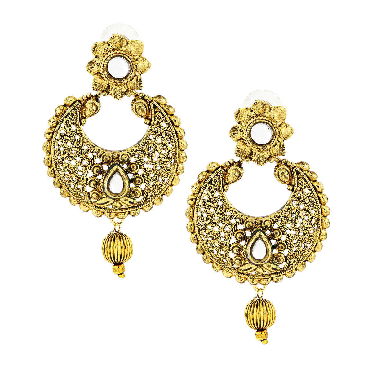 Kundan Filigree Antique 22K Gold Plated Chand Bali Earring Women Bulk Main image