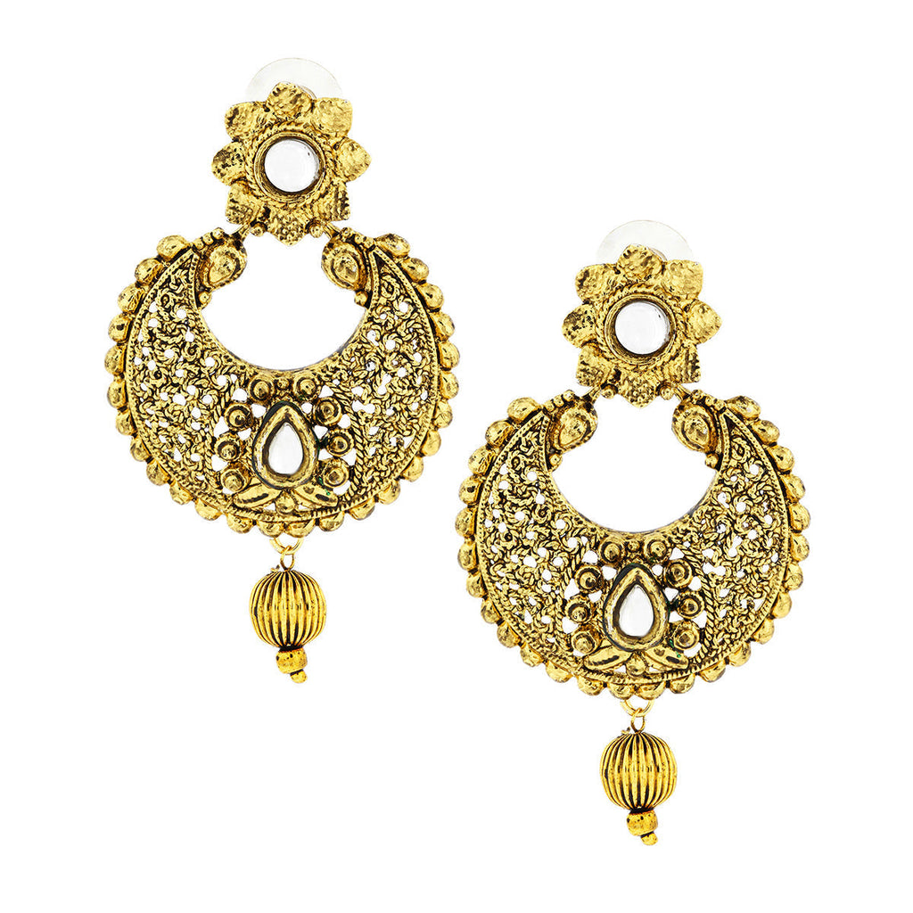Kundan Filigree Antique 22K Gold Plated Chand Bali Earring Women Bulk