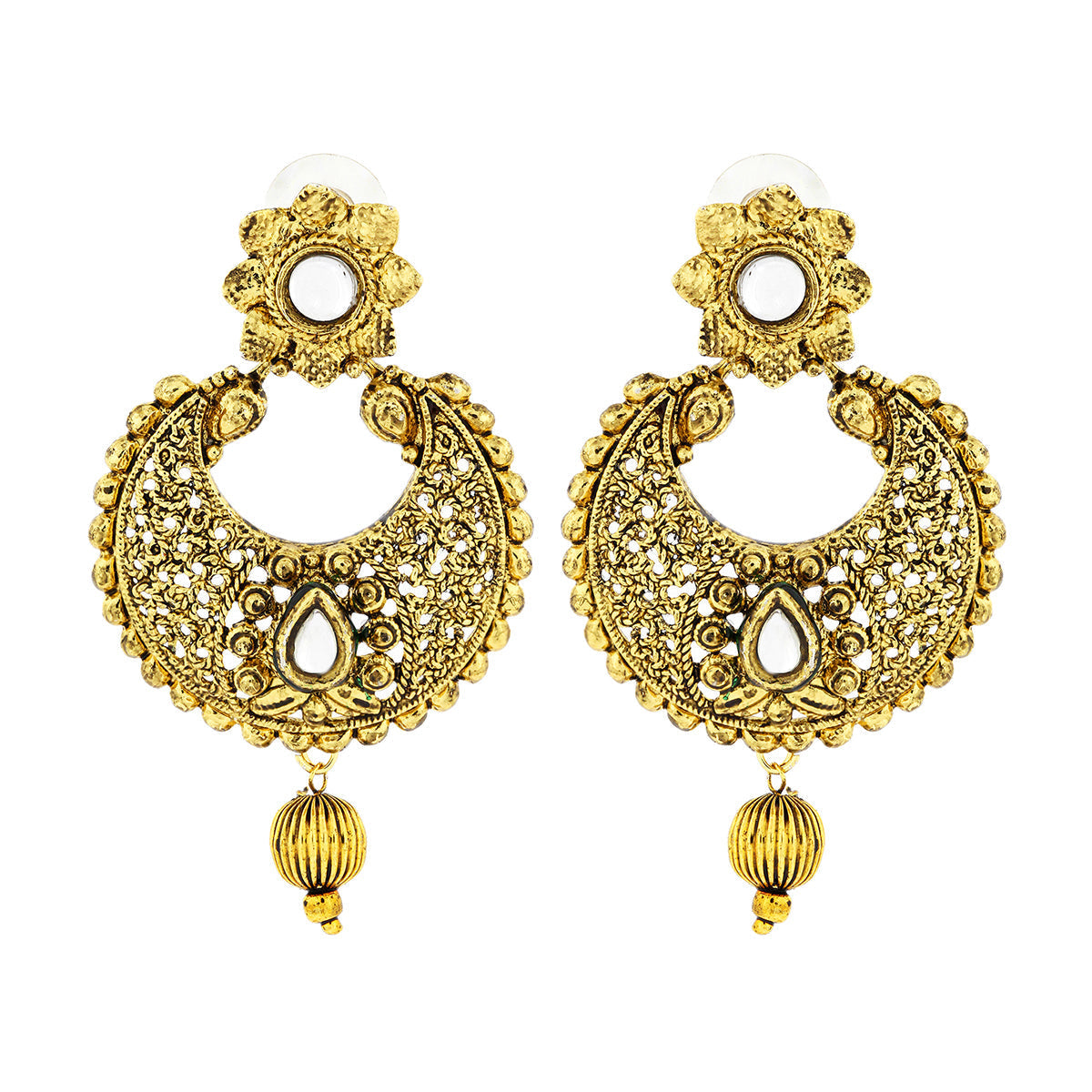 Kundan Filigree Antique 22K Gold Plated Chand Bali Earring Women Bulk Secondary image