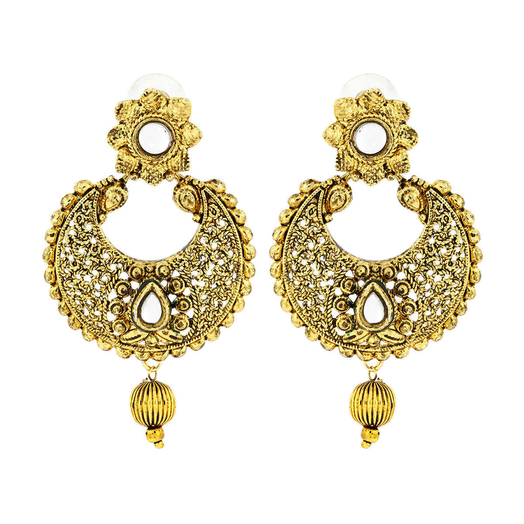 Kundan Filigree Antique 22K Gold Plated Chand Bali Earring Women Bulk
